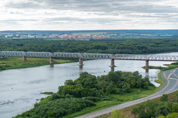 Railway bridge over the Belaya river in Ufa, Russia