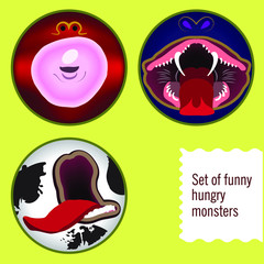 Set of funny faces of monsters. Set of design elements