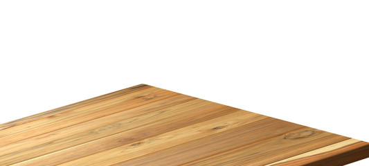 Wooden table corner isolated on white background  ,with clipping path.