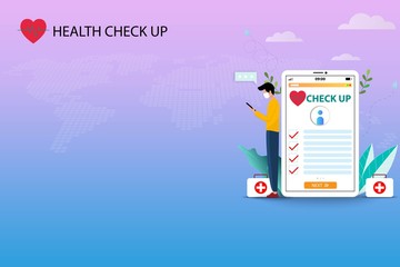 Concept of medical health check up, young man wear a white mask and hold a smartphone that the display contain list of health check up to prepare himself before go to see a doctor.