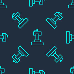 Green line Stage stand or debate podium rostrum icon isolated seamless pattern on blue background. Conference speech tribune. Vector.