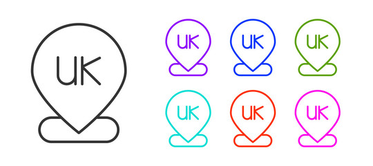 Black line Location England icon isolated on white background. Set icons colorful. Vector.