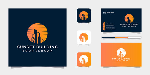 building sunset logo and business card