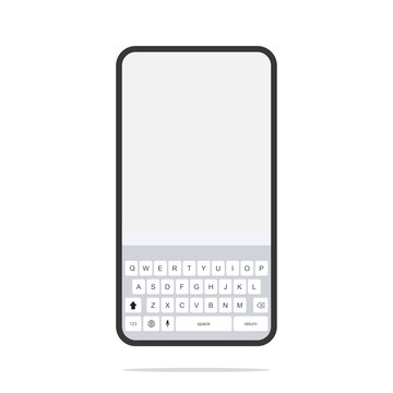 Smartphone keyboard in light day mode. Alphabet buttons in modern style. Mobile phone tab bar for text app in white.
