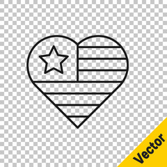 Black line USA Independence day icon isolated on transparent background. 4th of July. United States of America country. Vector.