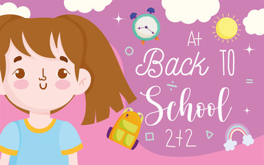 back to school, student cute girl elementary education cartoon