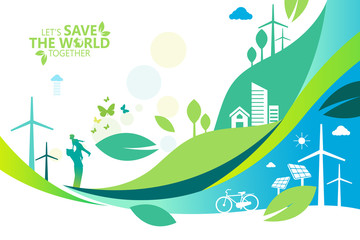 Ecology.Green cities help the world with eco-friendly concept ideas.vector illustration © kowition