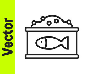 Black line Tin can with caviar icon isolated on white background. Vector.