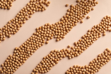 Wavy stripes pattern composed from chickpea beans. Chick pea, gram field, plantation. Agricultural product concept. Diagonal curvy lines of small legumes grains. Seeds texture. Staple food crop.