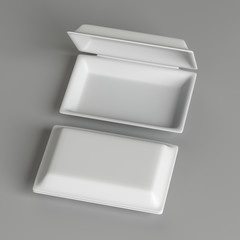 food container - white craft cardboard Box Mockup for branding and identity - open and close pcs isolated on dark surface background