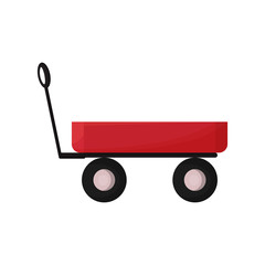 Vector illustration with simple red garden cart in cartoon style. Design for children or for landscaping, harvesting, planting seedlings