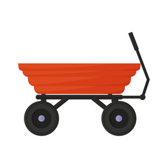 Vector illustration of orange garden trolley in cartoon style. Design a children's toy or for gardening, harvesting, planting seedlings