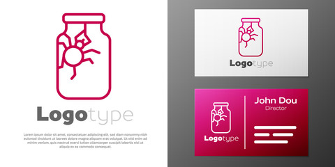 Logotype line Spider in jar icon isolated on white background. Happy Halloween party. Logo design template element. Vector.