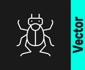 White line Beetle bug icon isolated on black background. Vector.