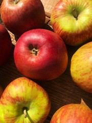 Seasonal fresh green apples on the table