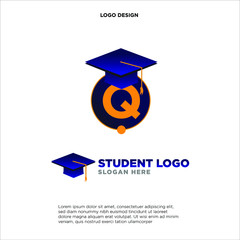 Colorful Letter Q with graduation hat incorporated in it With for Initial Letter Logo For Your Company Name, Alphabet Logo Template Ready For Use, Modern Initial Logo