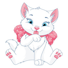 White cat is washing his paw