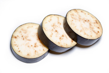 sliced eggplant isolated on white background. healthy food