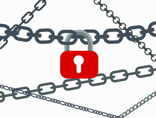 Several chains with a lock.Vector illustration