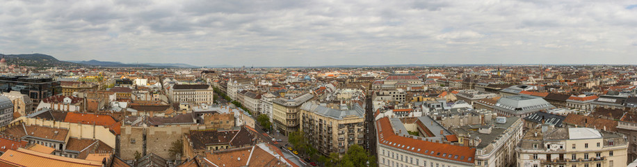 Naklejka na ściany i meble Panoramic view of the roofs of the Old Town of Budapest from a high point. Hungary