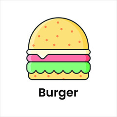 Fast food flat vector icon of hamburger