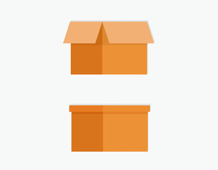 Opened and closed cardboard box. Vector illustration.