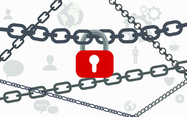 Several chains with a lock.Vector illustration