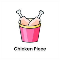 Fast food meal bucket, flat vector icon of chicken drumstick