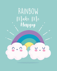 rainbow clouds fantasy dream cartoon decoration phrase green background