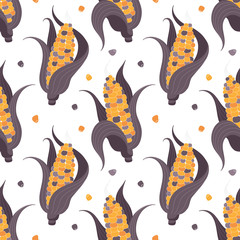 Colored corn seamless pattern, seasonal vegetables, healthy food. Vector print for fabric, textile, bedding, wrapping, wallpaper.