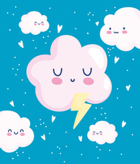 cloudscape thunderbolt hearts love adorable cartoon decoration
