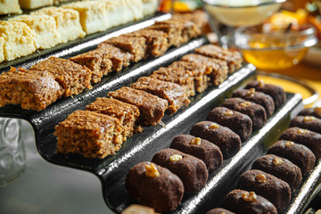 Variety of assorted buffet sweet pastries