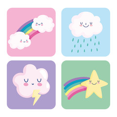 rainbow clouds shooting star thunderbolt rain cartoon decoration cards