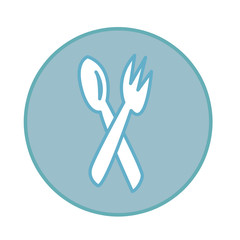 illustration of kitchen plate with spoon and fork icons on a white background