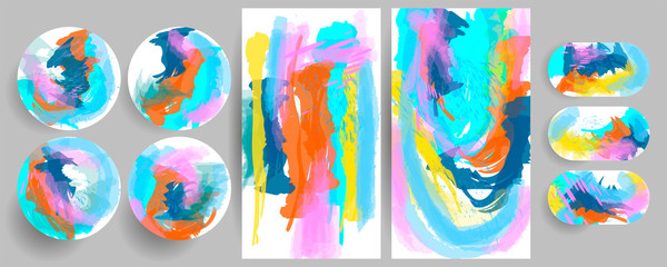 Set dijital art painting colorful creative backgrounds for social media templates. Pastel art colors