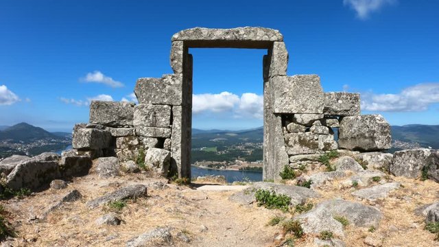 The Porta do Ceu (Heaven's Door) or the Espirito Santo viewpoint at the Gavea Hill in Vila Nova de Cerveira. The remaining ruins of the Esp&iacute;rito Santo Chapel facing the Minho River and Spain.