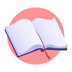 Opened handbook with a bookmark. Reading and knowledge symbol. Vector isolated illustration.