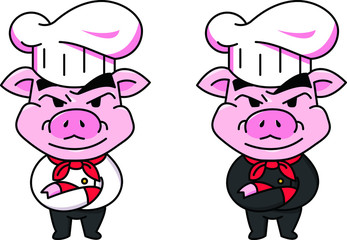 cartoon pig character chef white black