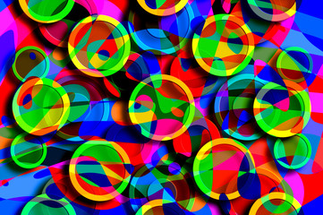 Fototapeta na wymiar Abstract modern art background of random shapes and circles in multicolor