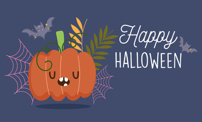 happy halloween, funny pumpkin bats foliage trick or treat party celebration