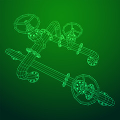 Oil pipeline with valve business concept. Finance economy polygonal petrol production. Petroleum fuel industry transportation line. Wireframe low poly mesh vector illustration.