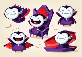 Halloween cartoon vampire set.  Vector character