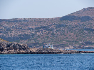 View of beautiful rocks from sea in Crete