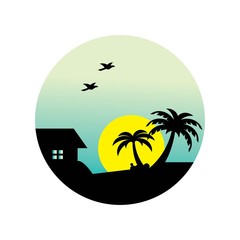 Fototapeta na wymiar Beach Logo Template Shape Vector Emblem Shape Concept Creative Symbol.