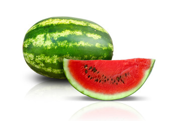 Ripe watermelon and slice isolated on white background