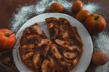 Home baked apple pie, traditional autumn comfort food