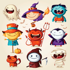Set of Halloween cartoon characters. Vector illustration