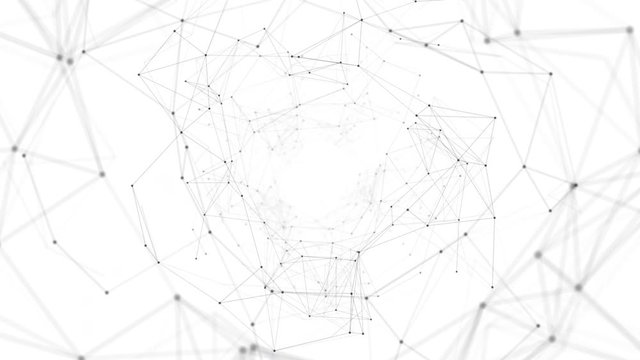 Network connected data tunnel animation on white background. 4K Video data conceptual animation