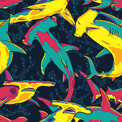 Hammerhead Sharks seamless pattern Background