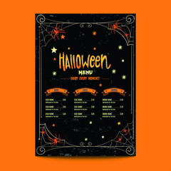 Halloween night food menu poster template